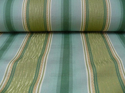 Lee Jofa Bancroft Stripe Leaf Mint Green Blue &amp; Gold Linen Stripe France