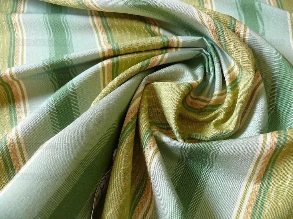 Lee Jofa Bancroft Stripe Leaf Mint Green Blue &amp; Gold Linen Stripe France