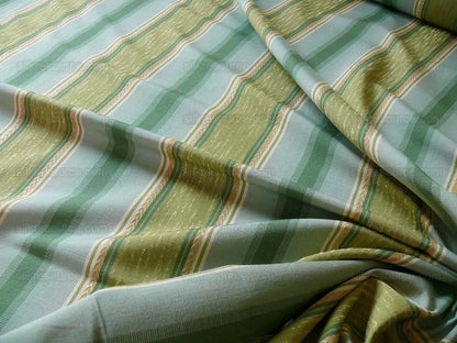 Lee Jofa Bancroft Stripe Leaf Mint Green Blue &amp; Gold Linen Stripe France