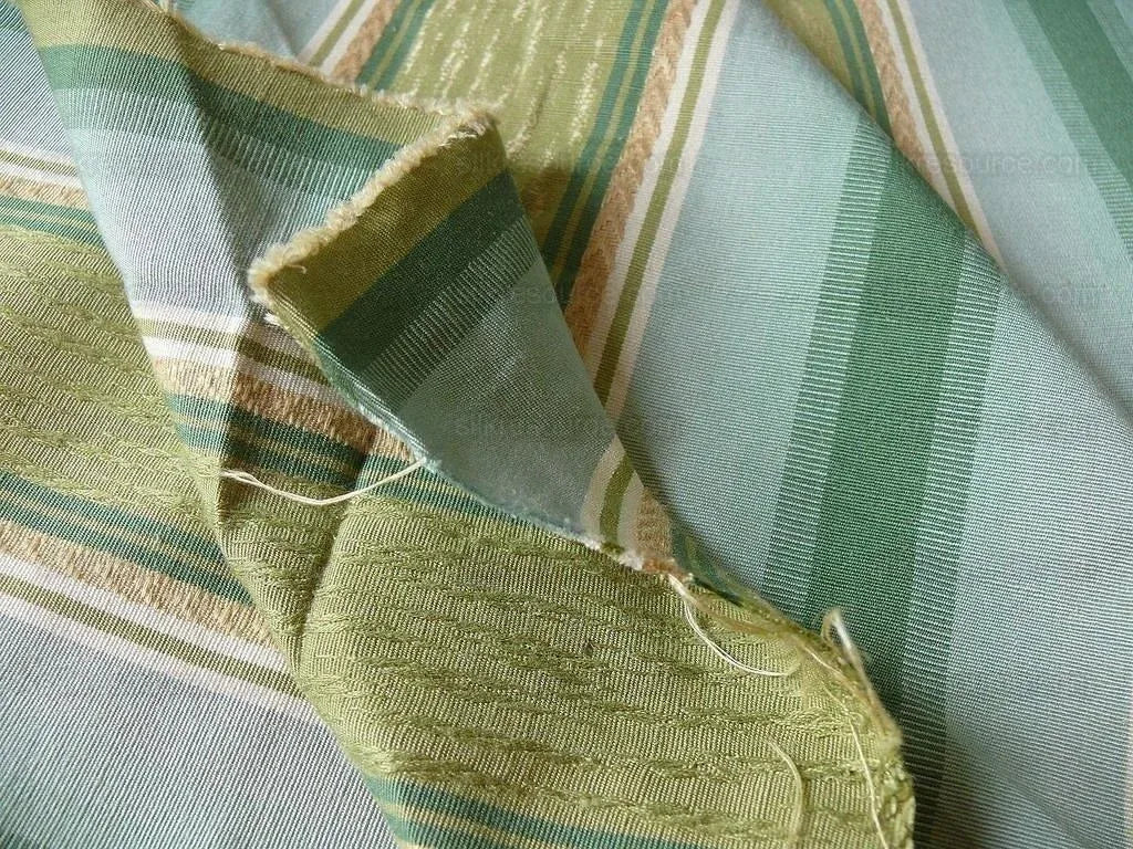 Lee Jofa Bancroft Stripe Leaf Mint Green Blue &amp; Gold Linen Stripe France
