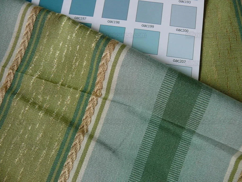 Lee Jofa Bancroft Stripe Leaf Mint Green Blue &amp; Gold Linen Stripe France