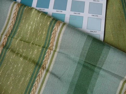 Lee Jofa Bancroft Stripe Leaf Mint Green Blue &amp; Gold Linen Stripe France