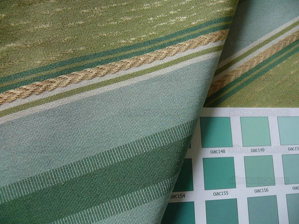Lee Jofa Bancroft Stripe Leaf Mint Green Blue &amp; Gold Linen Stripe France