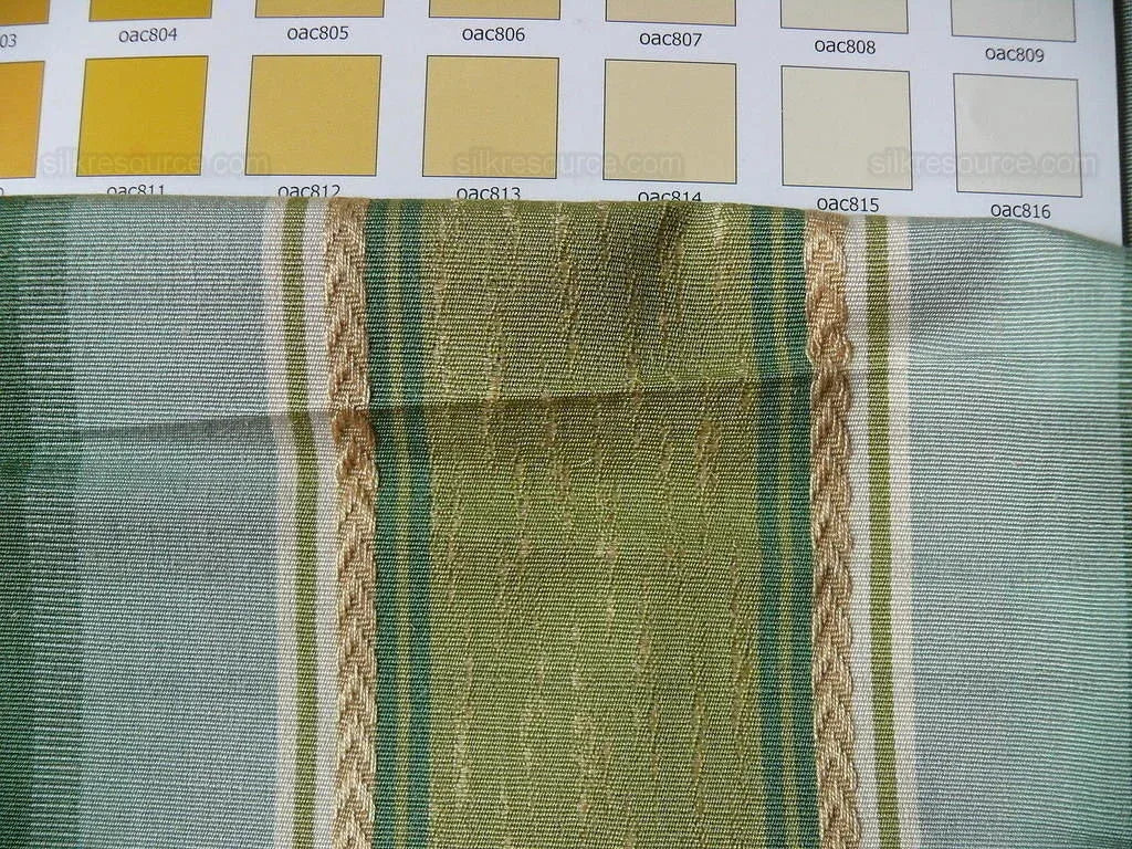 Lee Jofa Bancroft Stripe Leaf Mint Green Blue &amp; Gold Linen Stripe France
