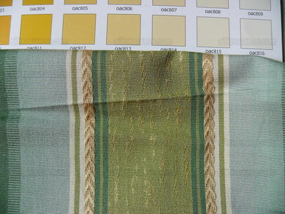 Lee Jofa Bancroft Stripe Leaf Mint Green Blue &amp; Gold Linen Stripe France