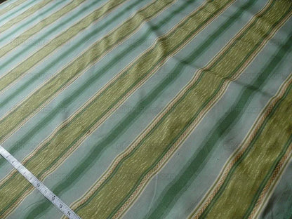 Lee Jofa Bancroft Stripe Leaf Mint Green Blue &amp; Gold Linen Stripe France