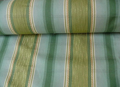Lee Jofa Bancroft Stripe Leaf Mint Green Blue &amp; Gold Linen Stripe France