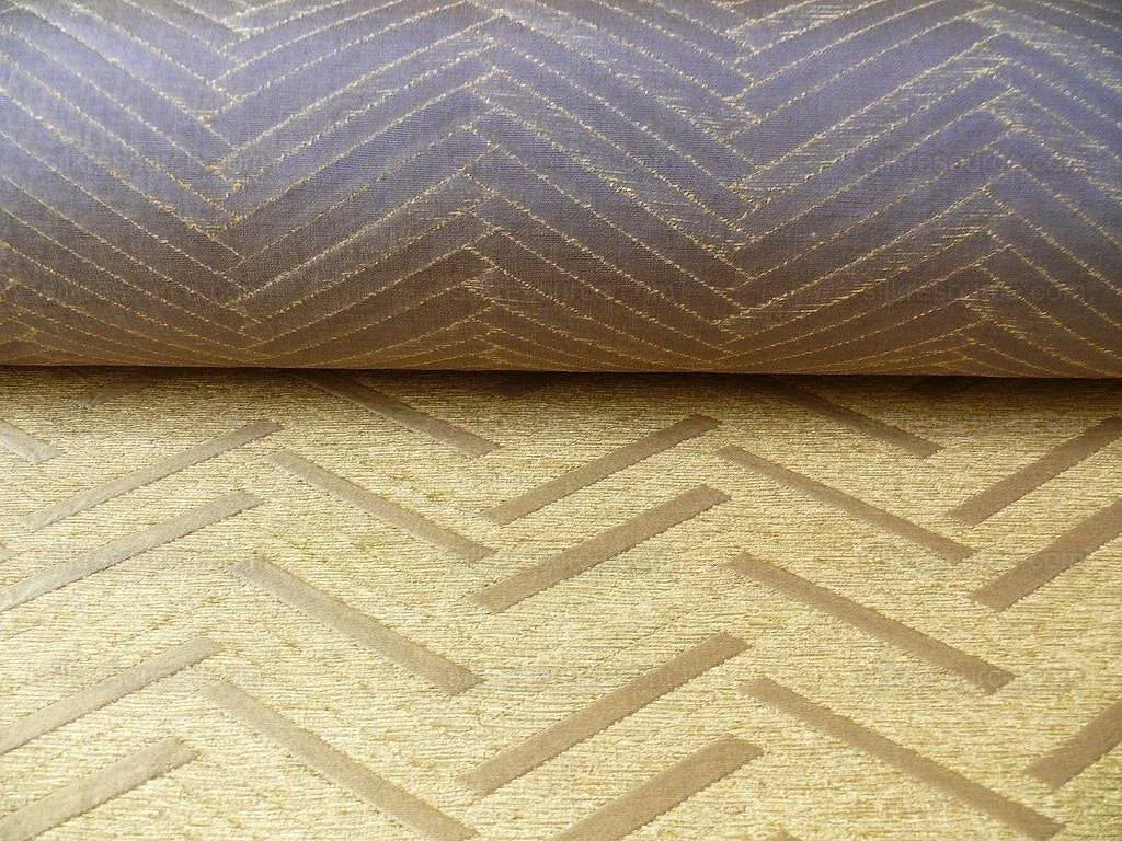 Lee Jofa Nehri Silk Chenille Ochre Herringbone Gold Purple chevron MSRP USD236/y