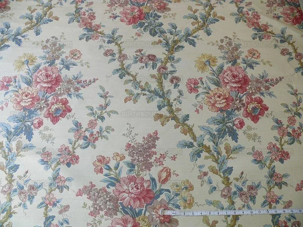 Lee Jofa Ramage Print Eggshell Blue Pink Green Linen Chintz Tree Of Life MSRP USD 176/y