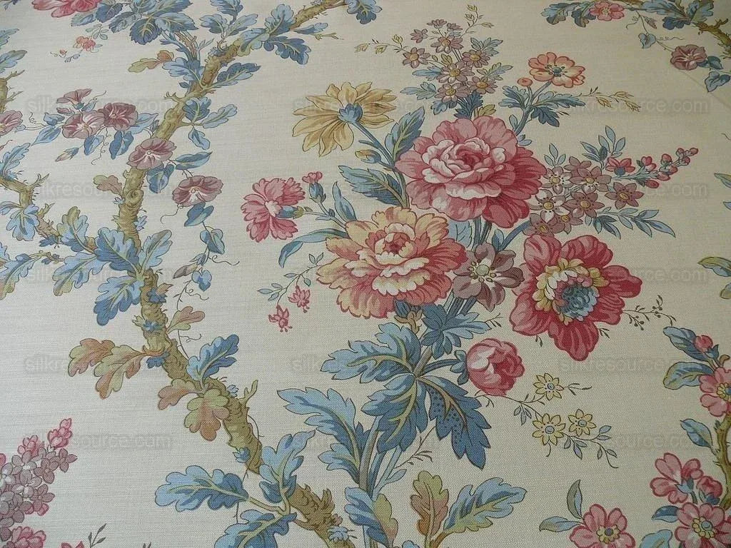 Lee Jofa Ramage Print Eggshell Blue Pink Green Linen Chintz Tree Of Life MSRP USD 176/y