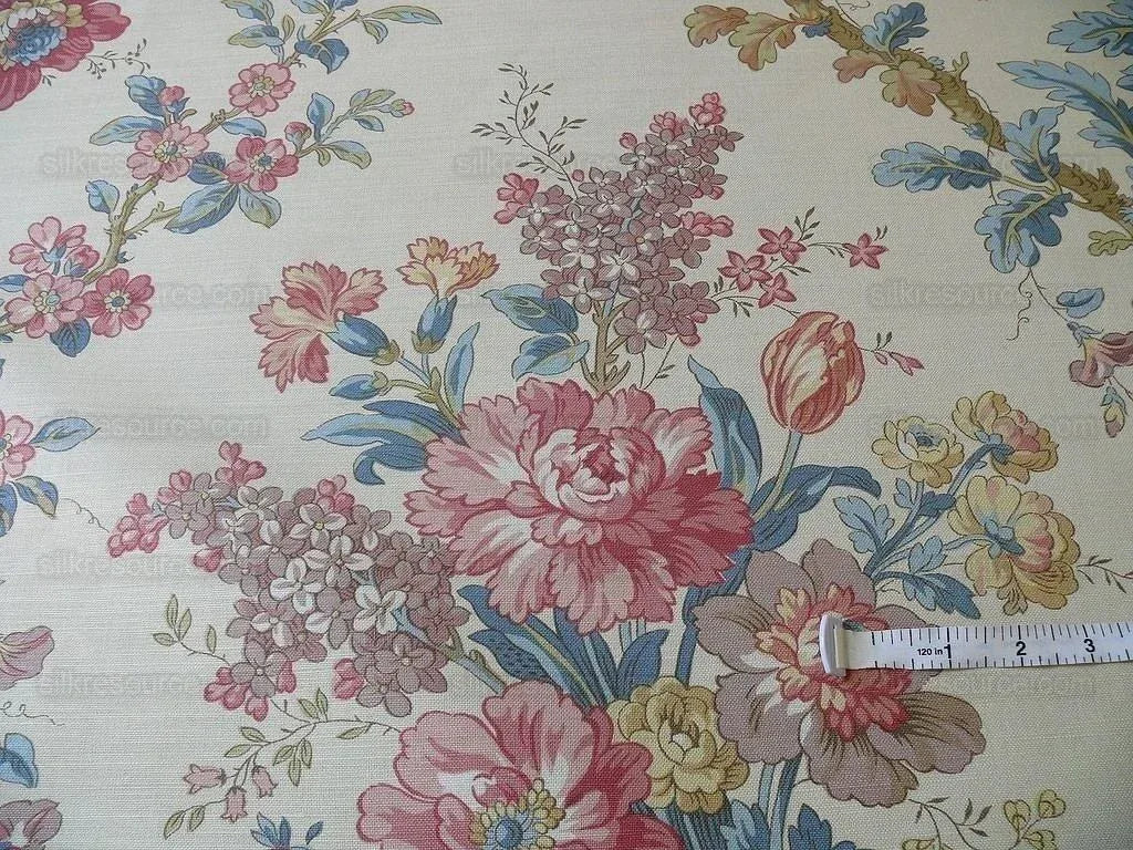 Lee Jofa Ramage Print Eggshell Blue Pink Green Linen Chintz Tree Of Life MSRP USD 176/y