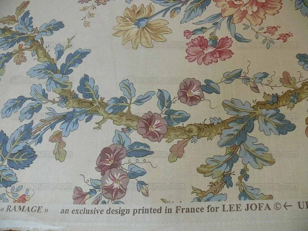 Lee Jofa Ramage Print Eggshell Blue Pink Green Linen Chintz Tree Of Life MSRP USD 176/y