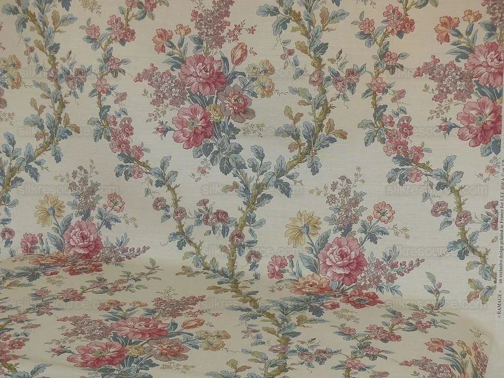 Lee Jofa Ramage Print Eggshell Blue Pink Green Linen Chintz Tree Of Life MSRP USD 176/y