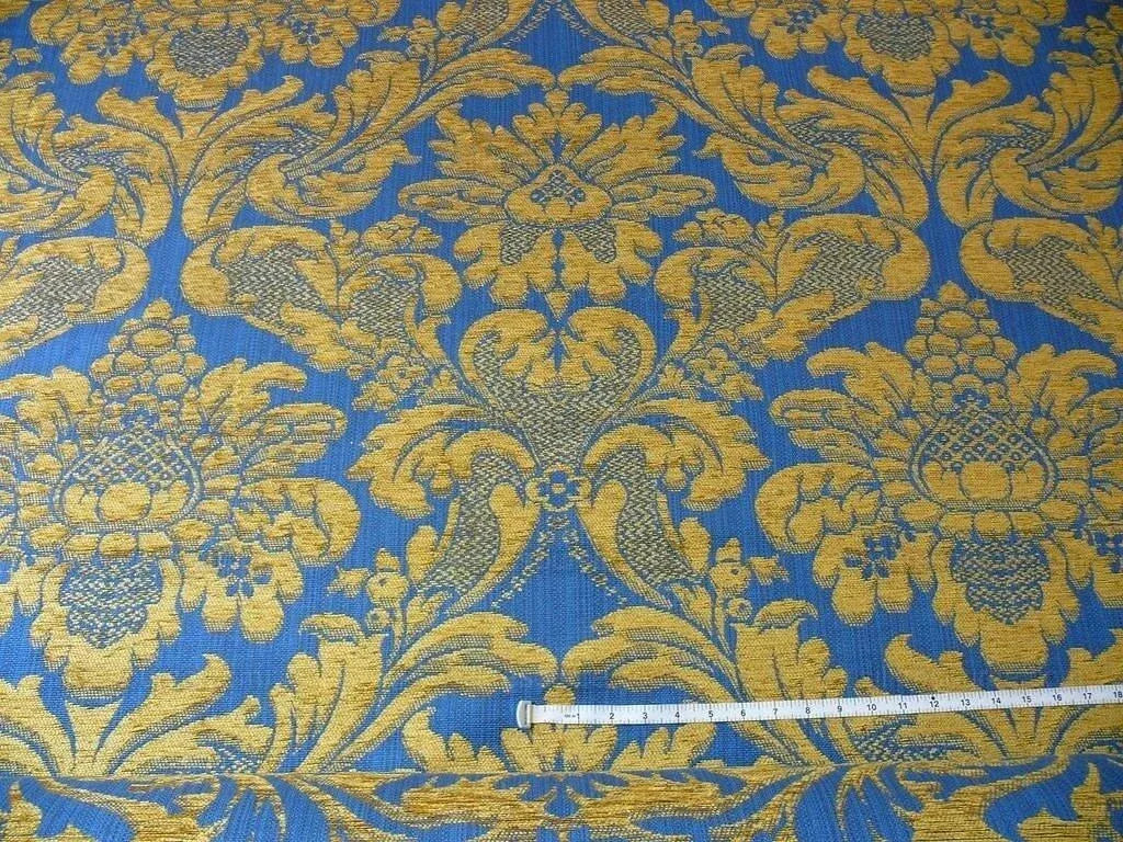 Bty Lee Jofa Middlecrest Chenille Grand Damask Royal Blue Gold Yellow from France