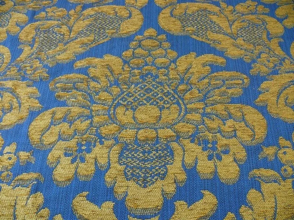 Bty Lee Jofa Middlecrest Chenille Grand Damask Royal Blue Gold Yellow from France