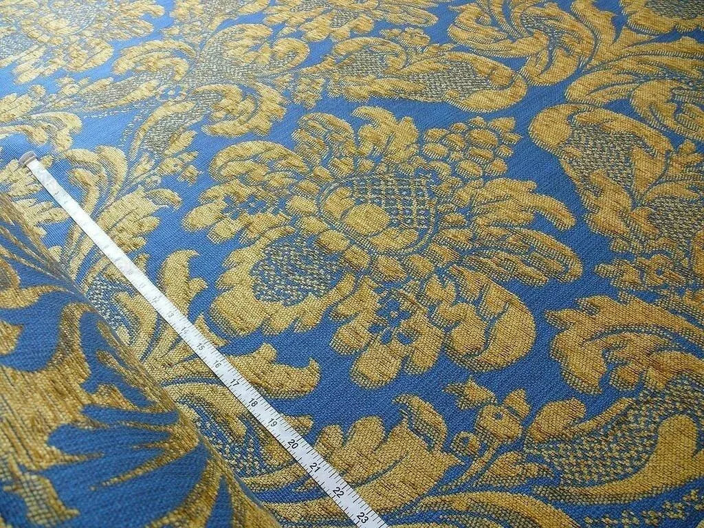 Bty Lee Jofa Middlecrest Chenille Grand Damask Royal Blue Gold Yellow from France