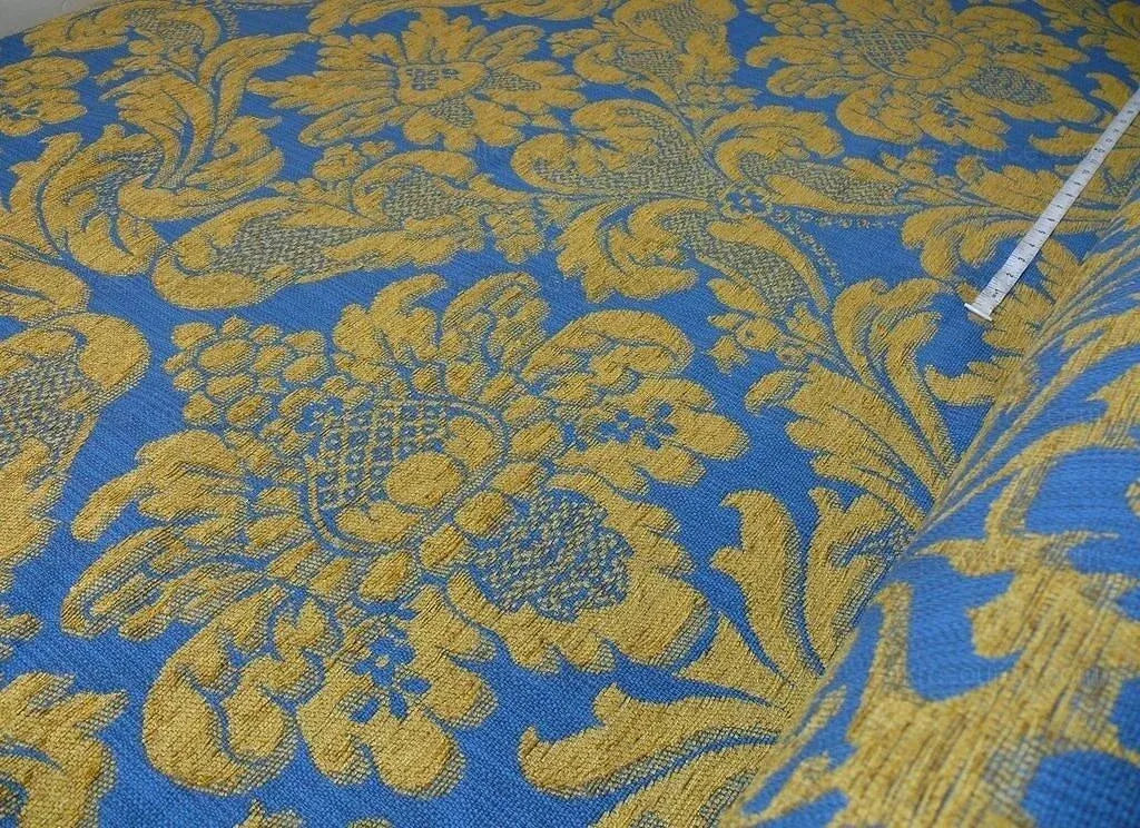 Bty Lee Jofa Middlecrest Chenille Grand Damask Royal Blue Gold Yellow from France