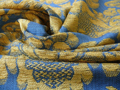 Bty Lee Jofa Middlecrest Chenille Grand Damask Royal Blue Gold Yellow from France