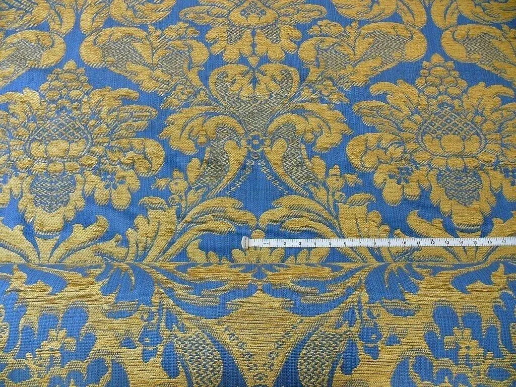 Bty Lee Jofa Middlecrest Chenille Grand Damask Royal Blue Gold Yellow from France