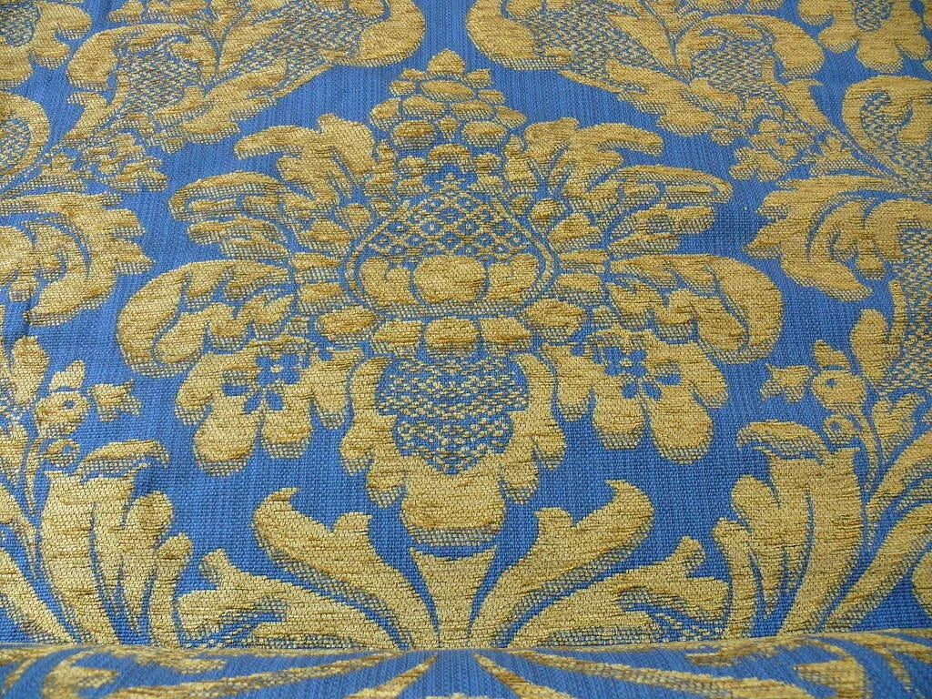 Bty Lee Jofa Middlecrest Chenille Grand Damask Royal Blue Gold Yellow from France