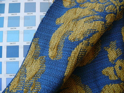 Bty Lee Jofa Middlecrest Chenille Grand Damask Royal Blue Gold Yellow from France