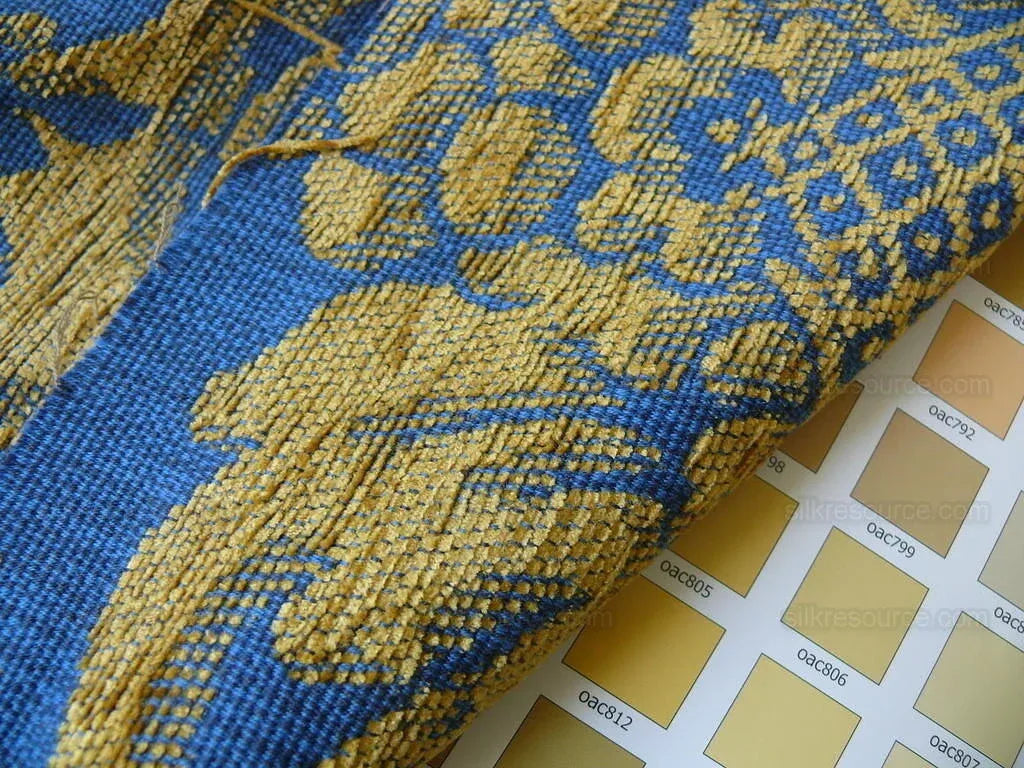 Bty Lee Jofa Middlecrest Chenille Grand Damask Royal Blue Gold Yellow from France