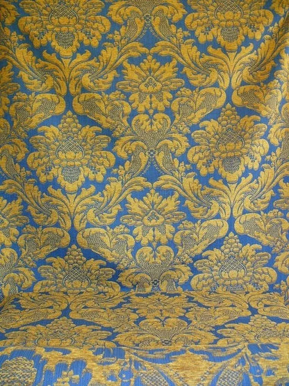 Bty Lee Jofa Middlecrest Chenille Grand Damask Royal Blue Gold Yellow from France