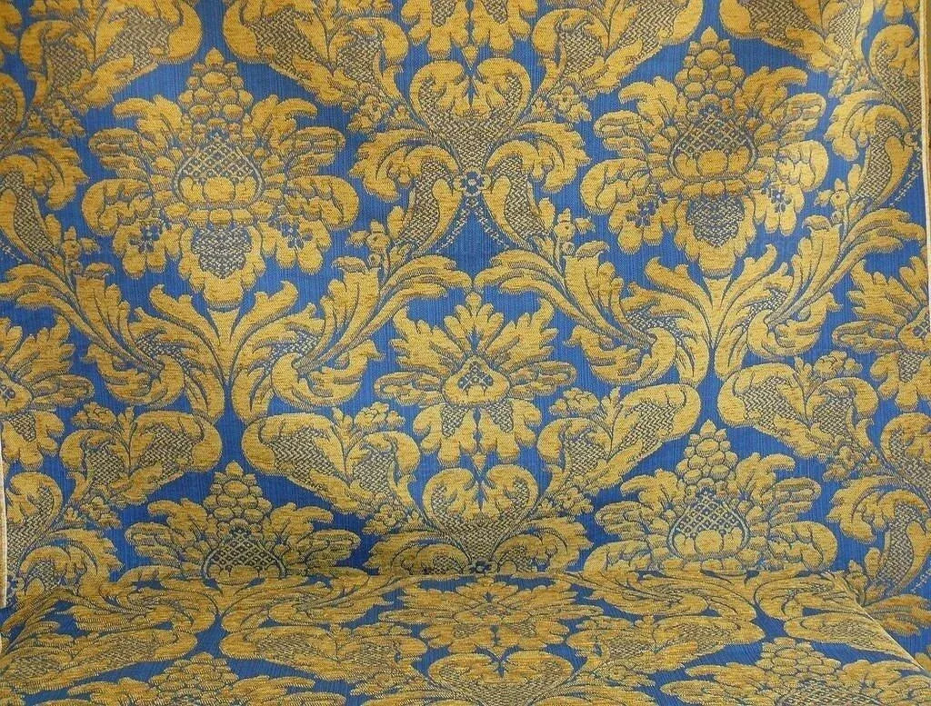 Bty Lee Jofa Middlecrest Chenille Grand Damask Royal Blue Gold Yellow from France