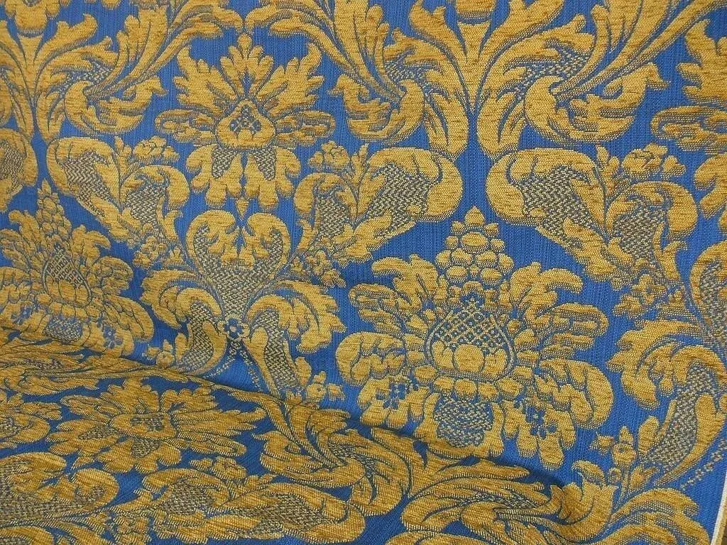 Bty Lee Jofa Middlecrest Chenille Grand Damask Royal Blue Gold Yellow from France