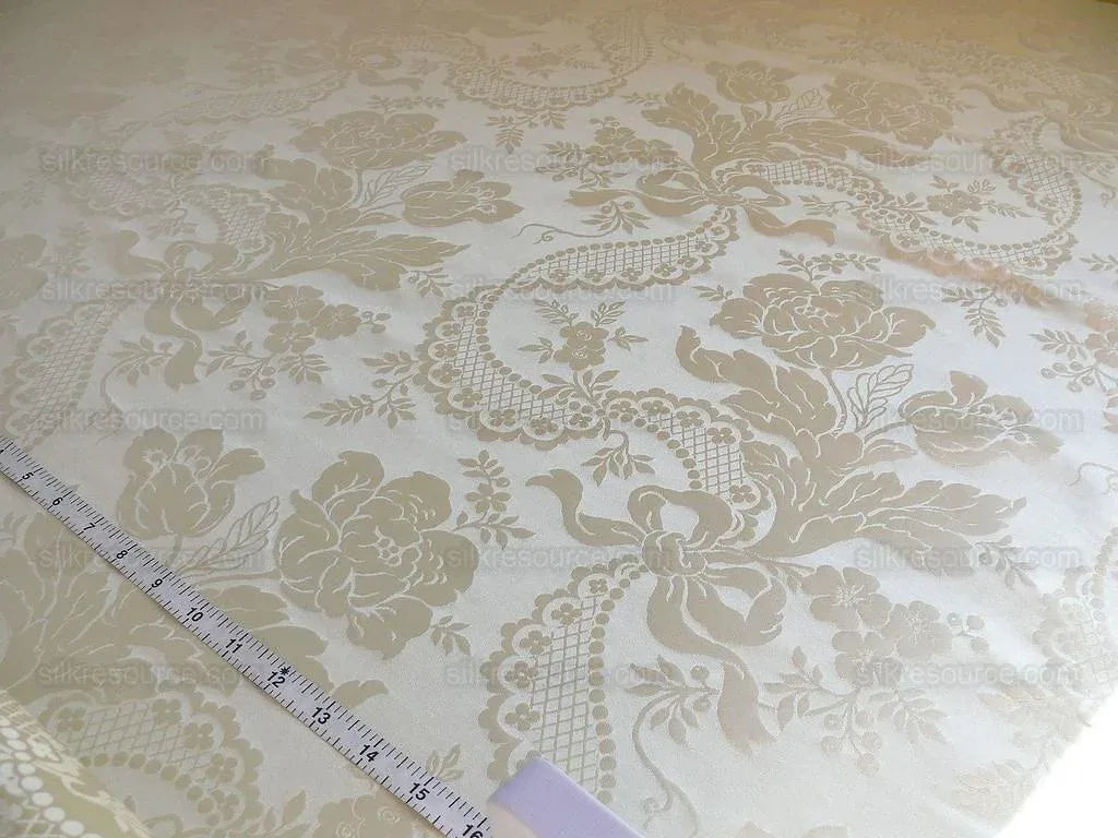 LEE JOFA VICTORIA SILK DAMASK IVORY PEARLY WHITE LACE+PEARL+TULI