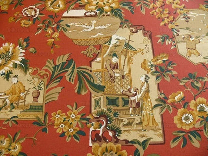 6.25Y LEE JOFA CHINOIS EN MEDA CHINESE SCENE LACQUER RED GOLD BR