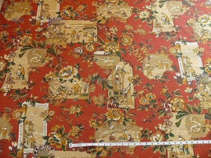 6.25y Lee Jofa Chinois En Medaillons Chinese Scene Lacquer Red Gold Brown MSRP USD176/Y