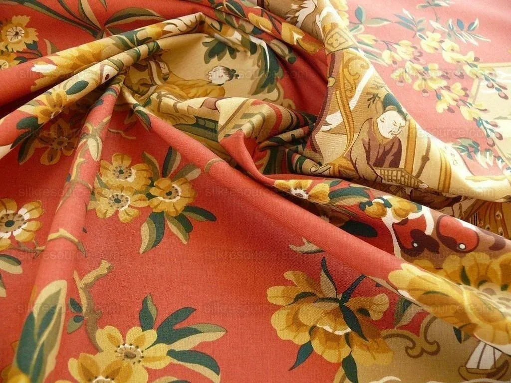 6.25y Lee Jofa Chinois En Medaillons Chinese Scene Lacquer Red Gold Brown MSRP USD176/Y