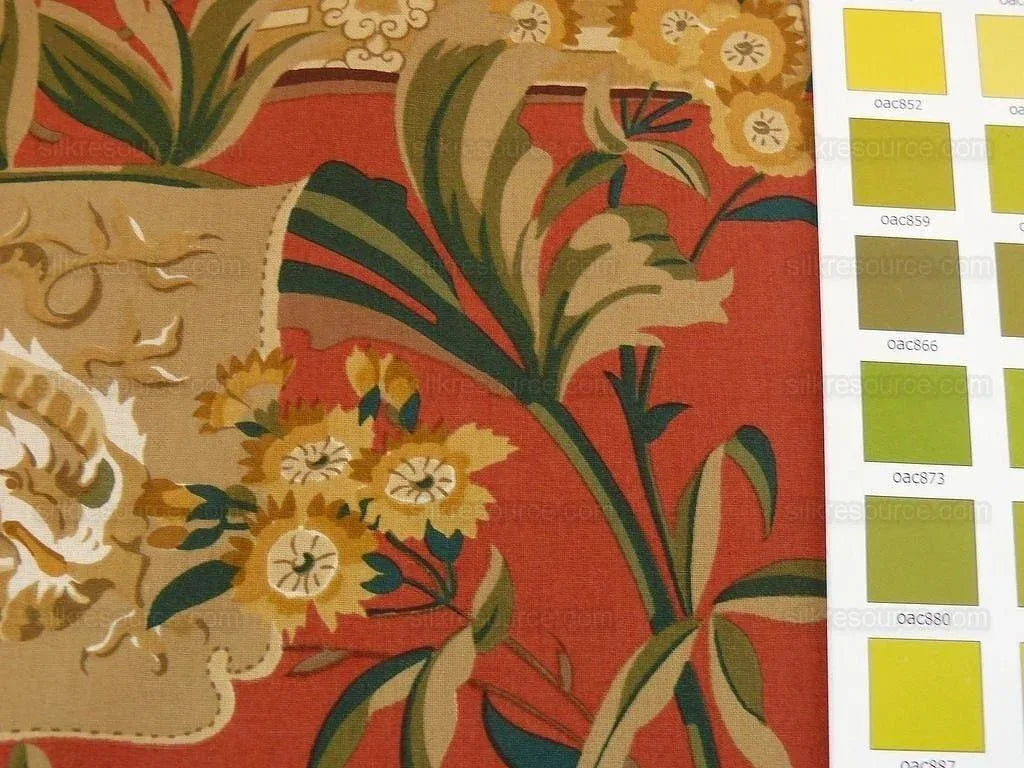 1.25y Lee Jofa Chinois En Medaillons Chinese Scene Lacquer Red Gold Brown MSRP USD176/Y