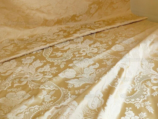 LEE JOFA VICTORIA SILK DAMASK CREAM CHAMPAGNE LACE+PEARL+TULIP B