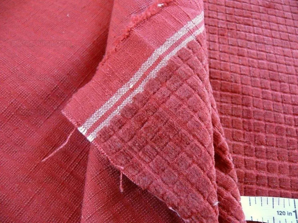 2.75y Lee Jofa Ruby Red Square Pushbutton Velvet 100% Linen