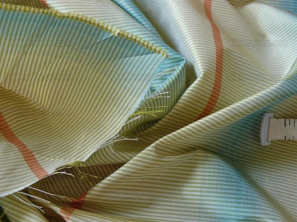 Lee Jofa Murano Silk Stripe Topaz Turquoise Blue Red Cream Strie Bty MSRP USD 268/y