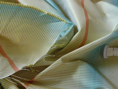 Lee Jofa Murano Silk Stripe Topaz Turquoise Blue Red Cream Strie Bty MSRP USD 268/y