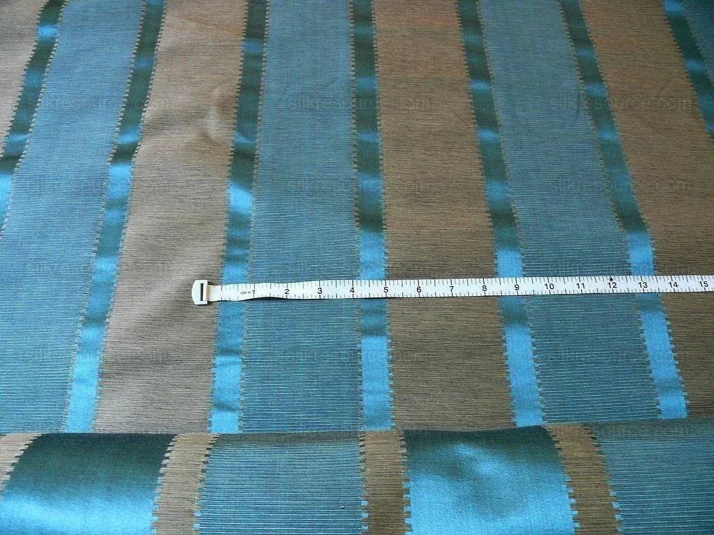 Lee Jofa Positano Stripe Lapis Teal Blue Smoke Silk Cotton Jacquard Modern Jewel Reversible MSRP USD 298/Y