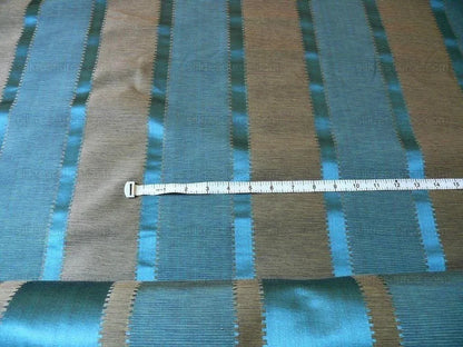Lee Jofa Positano Stripe Lapis Teal Blue Smoke Silk Cotton Jacquard Modern Jewel Reversible MSRP USD 298/Y