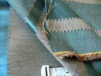 Lee Jofa Positano Stripe Lapis Teal Blue Smoke Silk Cotton Jacquard Modern Jewel Reversible MSRP USD 298/Y