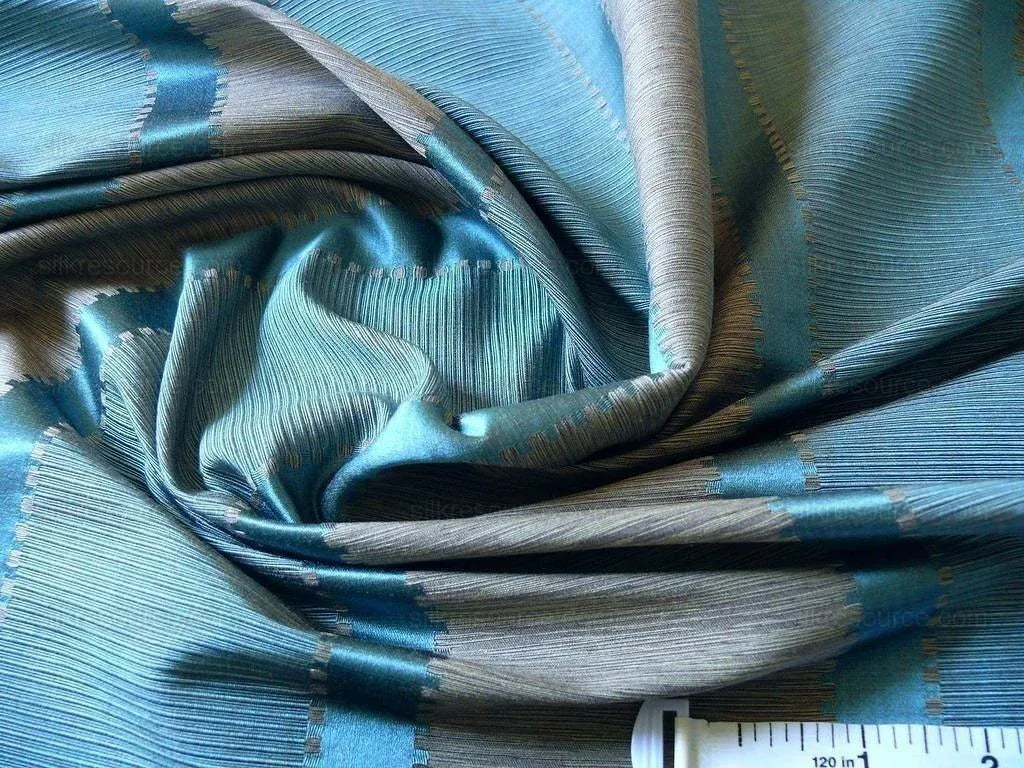 Lee Jofa Positano Stripe Lapis Teal Blue Smoke Silk Cotton Jacquard Modern Jewel Reversible MSRP USD 298/Y