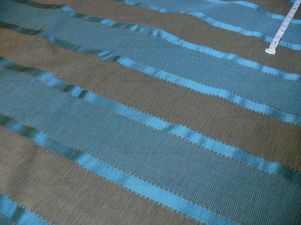 Lee Jofa Positano Stripe Lapis Teal Blue Smoke Silk Cotton Jacquard Modern Jewel Reversible MSRP USD 298/Y