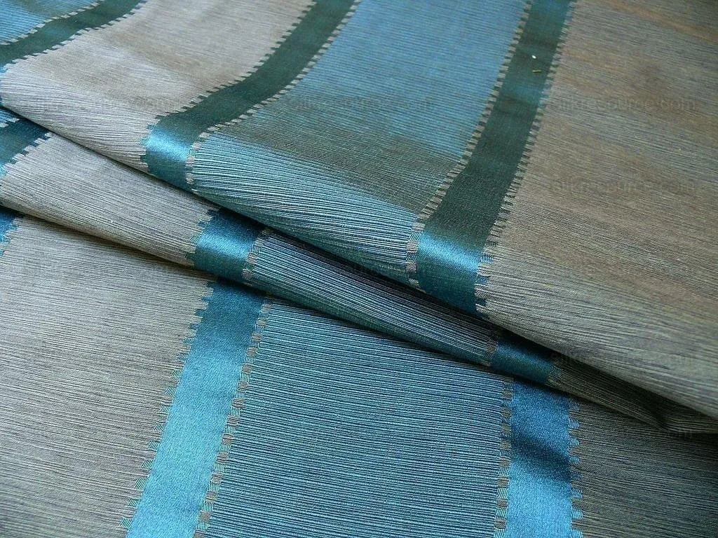 Lee Jofa Positano Stripe Lapis Teal Blue Smoke Silk Cotton Jacquard Modern Jewel Reversible MSRP USD 298/Y