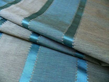 Lee Jofa Positano Stripe Lapis Teal Blue Smoke Silk Cotton Jacquard Modern Jewel Reversible MSRP USD 298/Y
