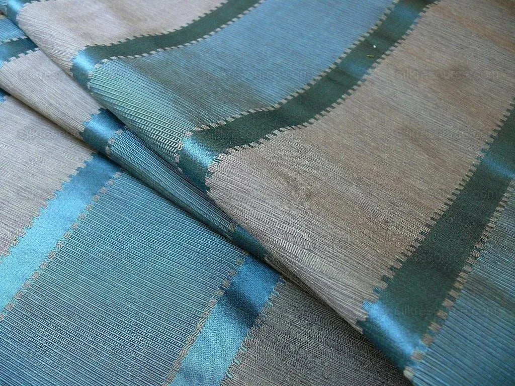 Lee Jofa Positano Stripe Lapis Teal Blue Smoke Silk Cotton Jacquard Modern Jewel Reversible MSRP USD 298/Y