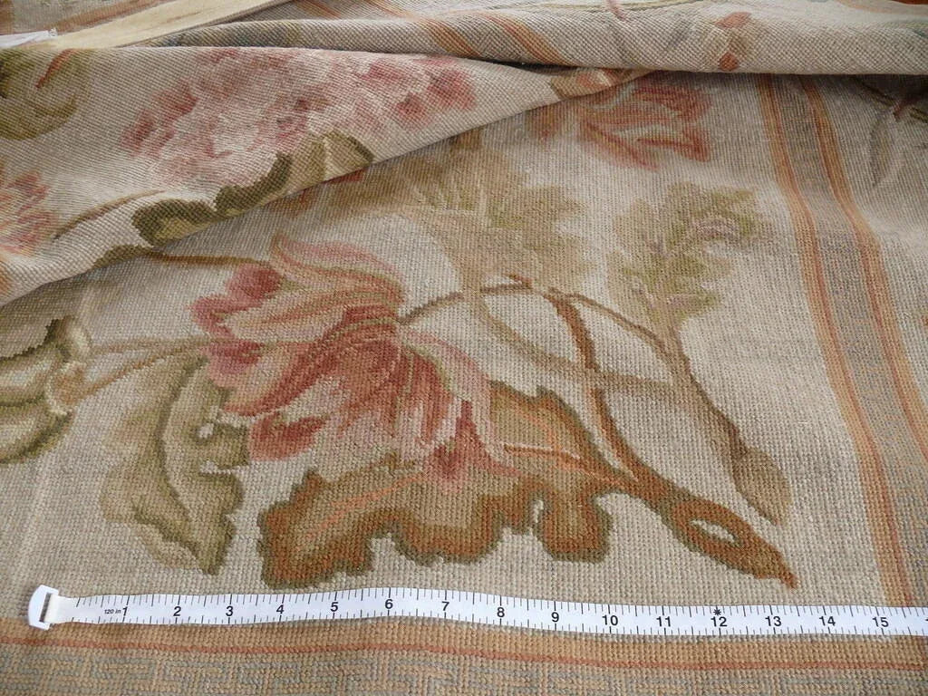 Stark Hand Made Needlepoint Beige Lotus Peony Winter Plum Lily Rug 16'10x11'10" MSRP USD 18,000+