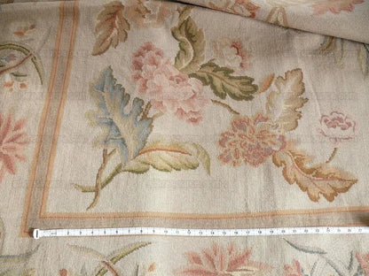 Stark Hand Made Needlepoint Beige Lotus Peony Winter Plum Lily Rug 16'10x11'10" MSRP USD 18,000+