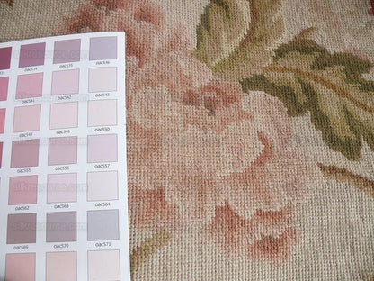 Stark Hand Made Needlepoint Beige Lotus Peony Winter Plum Lily Rug 16'10x11'10" MSRP USD 18,000+