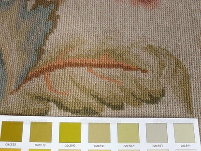 Stark Hand Made Needlepoint Beige Lotus Peony Winter Plum Lily Rug 16'10x11'10" MSRP USD 18,000+